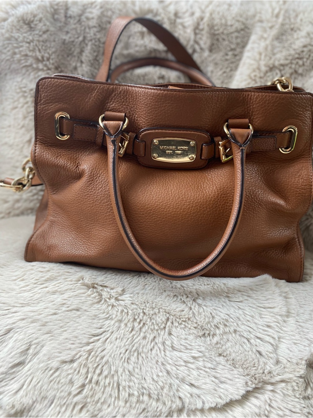 Michael Kors Cognac Pebbled Leather Shoulder Bag with Gold Hardware